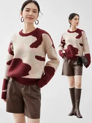 SENTUBILA Spliced Wool Knitted Pullovers for Women 2024 Winter Casual Round Neck Drop Sleeve Comfort Warm Sweater W44E57160