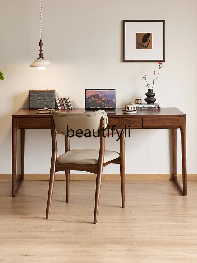 

North American black walnut all solid wood desk Nordic simple rectangular writing table household0746