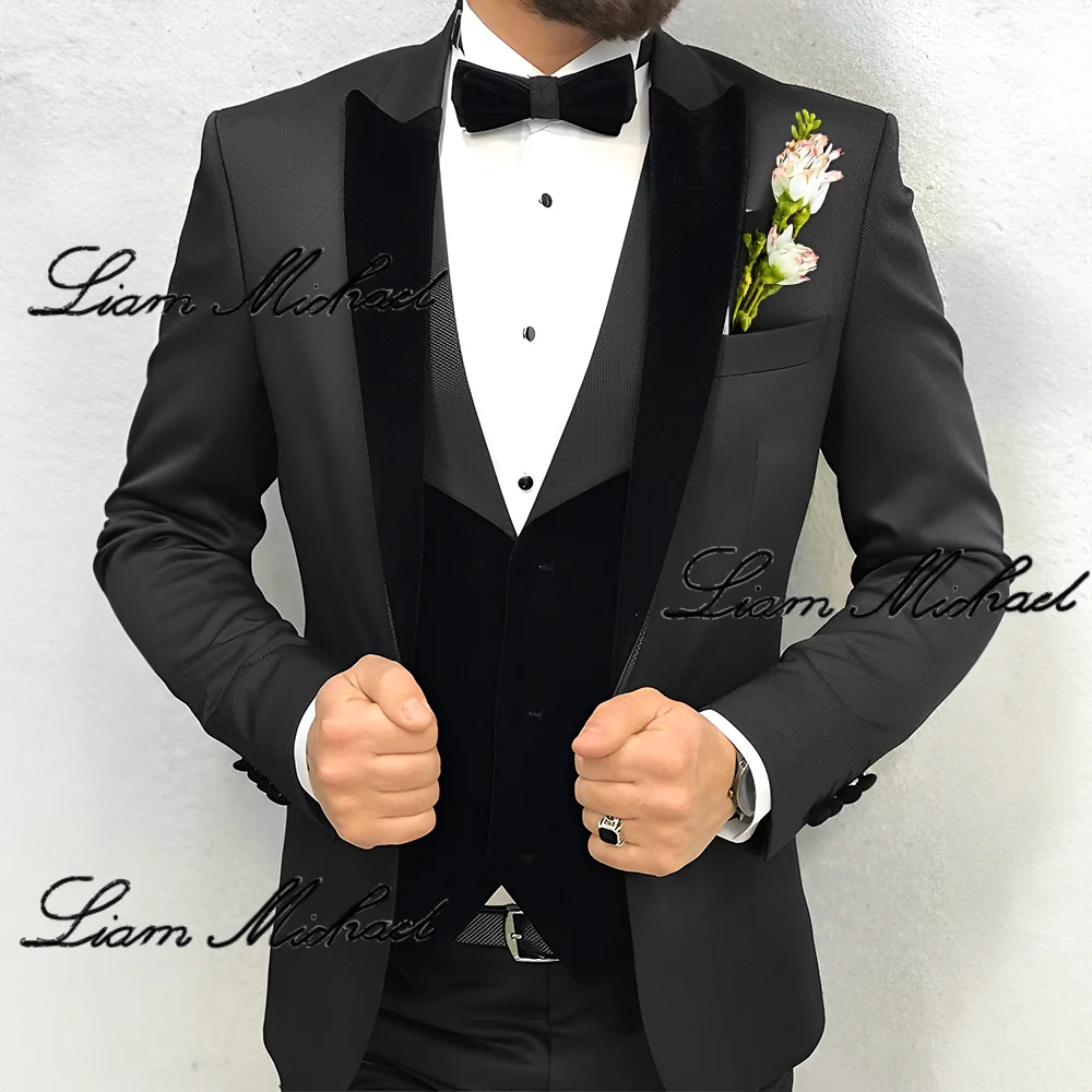 High Quality Customized Men\'s Suit 3 Piece Suit Jacket Pants Vest Wedding Groom Tuxedo Formal Party 2024 Blazer Dress for Men