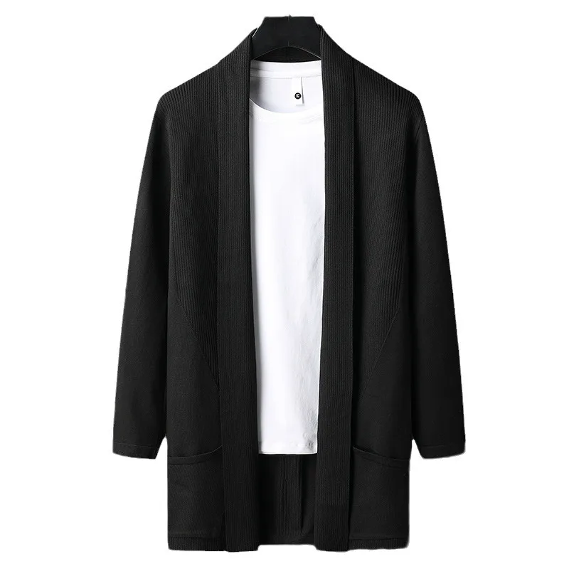 سترة رجالية فاخرة مقاومة للرياح، جاكيت محبوك بأكمام طويلة، كارديجان مفتوح بطول متوسط بزر واحد بدون أساور، لون واحد، موضة الخريف