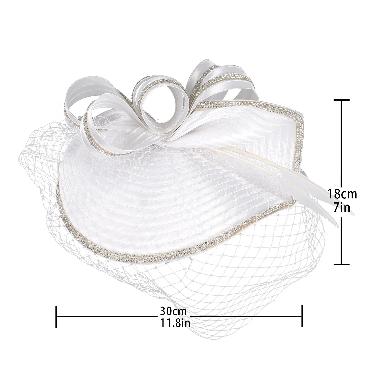 Lady Kentucky Derby Fascinator Veil Hat，Women Diamond-studded Luxurious Banquet Wedding Dance Party Feather Headwear