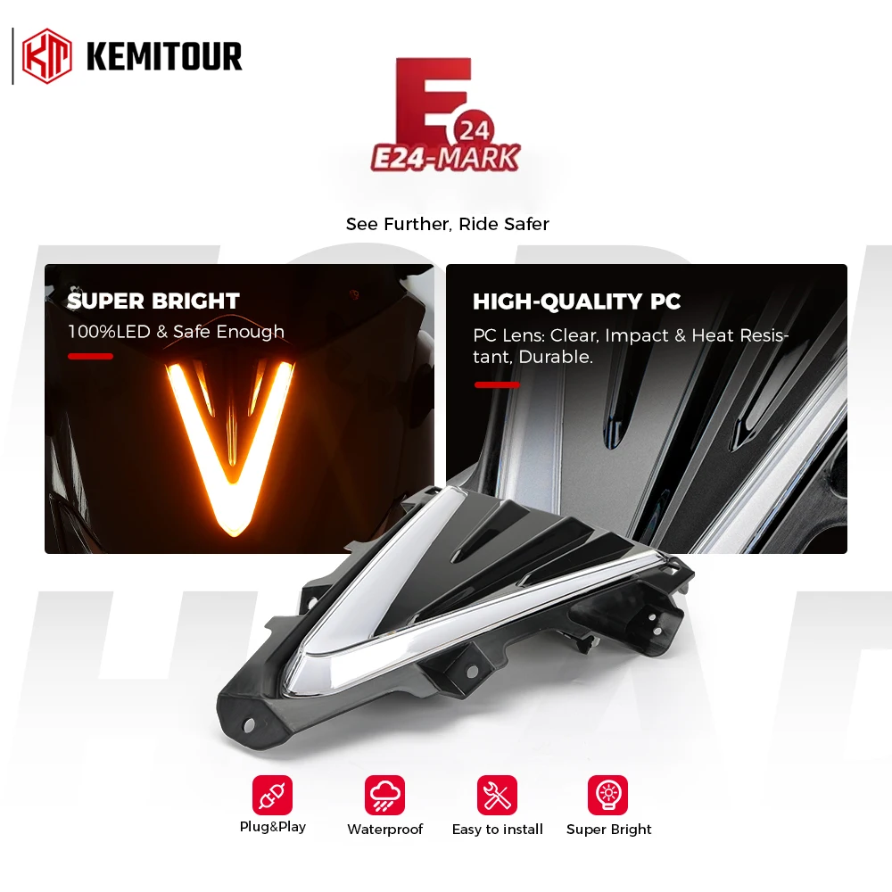 Driving Light For Yamaha TMAX 530 T-MAX530 2015-2016 V-Shaped Daytime Running Light DRL Flashing Front Lamp With E-MARK E24