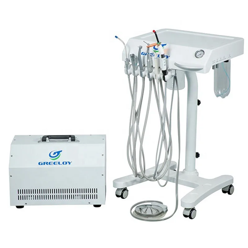 CE Approved GU-P302 Mobile Dental Turbine Unit Cart with GU-P300 600W Portable Oilless Air Compressor for Vet and Human Use