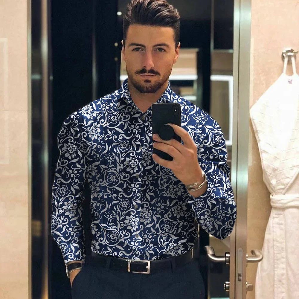 Men\'s Shirt For Men Clothing Social Male Blouse Hawaiian Long Sleeve Cardigan Blouses And Button Up Luxury Tee Shirt Man  2023