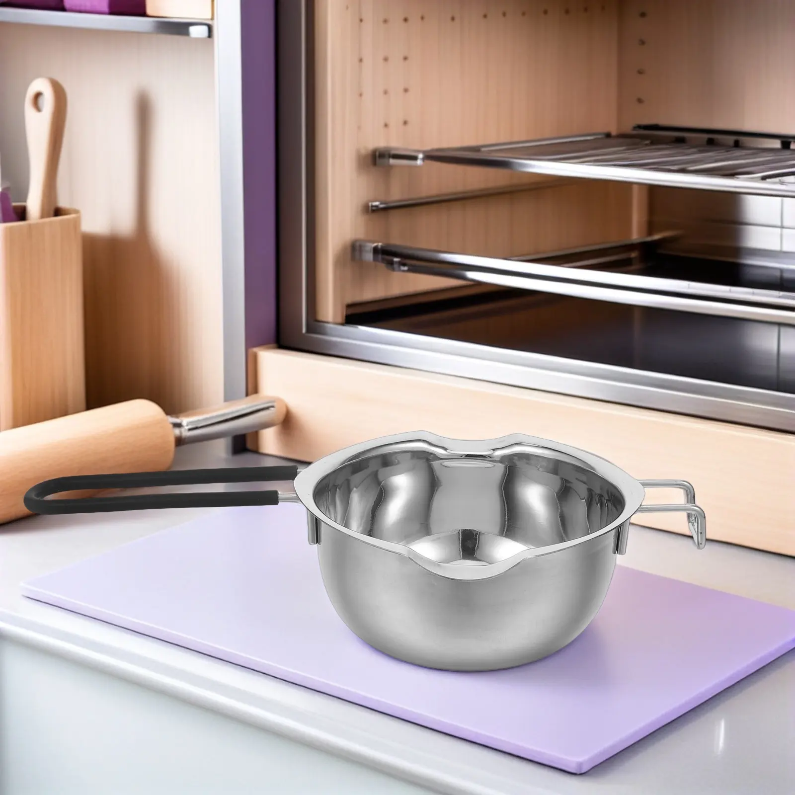 

Double Boiler Chocolate Melting Pot Stainless Steel 600Ml Heatproof Handle Double Spout Butter Candy Cheese Sauce Melting Bowl