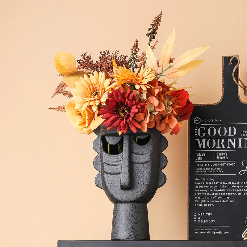 

Ceramics Vase Human Head Abstract Hollow Out Human Face Flower Vase Modern Home Decoration Flower Arrangement Human Sculpture