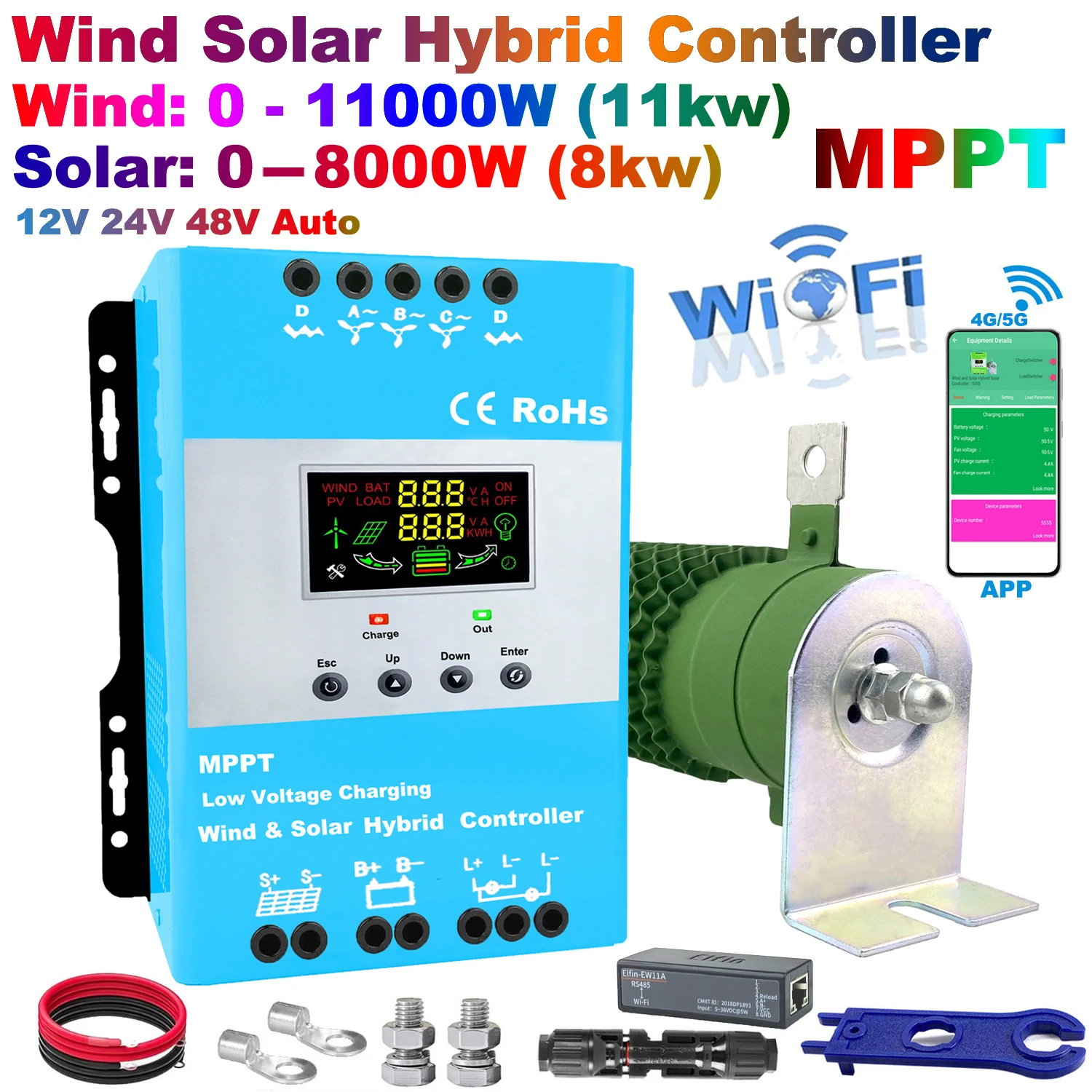 

5000W MPPT Hybrid Solar Wind Charge Controller 12V 24V 48V PV Wind Turbine WIFI Regulator For Lifepo4 Lithium Lead Acid Battery