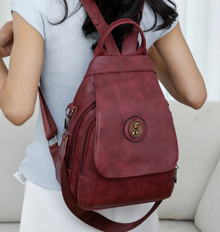 Soft PU leather double-shoulder women's bag, lightweight commuting backpack, fashionable and versatile business travel bag