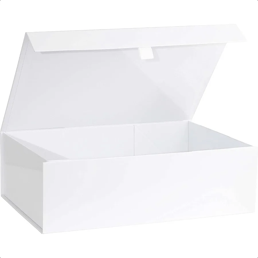 

1 Pack White Hard Gift Box With Magnetic Closure Lid 10.5x7x3 Rec Favor Boxes With White Glossy Finish 1 Box