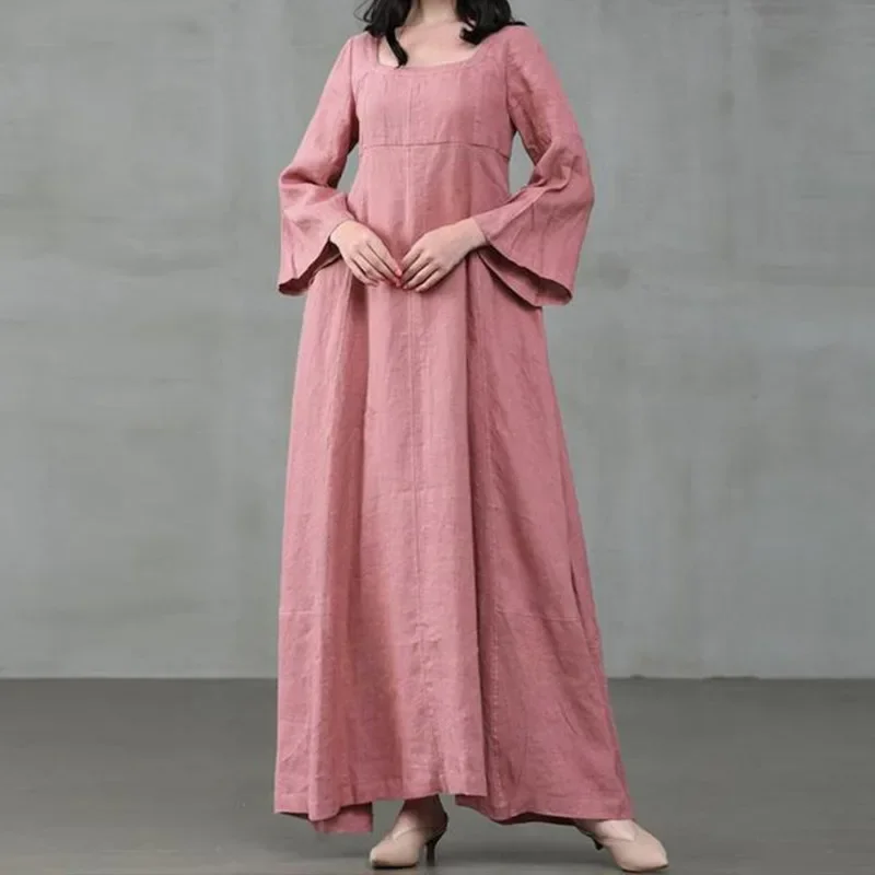 Medieval Dress Woman Costume Palace Cotton and Linen Victorian Dress Cosplay Long Maxi Dresses Kaftan Robe Black Pink Yellow