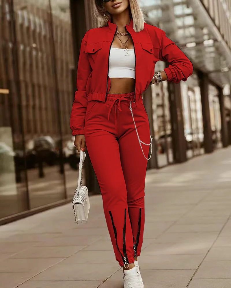 2023 Sportsuits for Women Two Piece Suits Solid Sweatshirts Long Pants Fashion Sets Autumn Winter Casual Zipper Tracksuits S-2XL