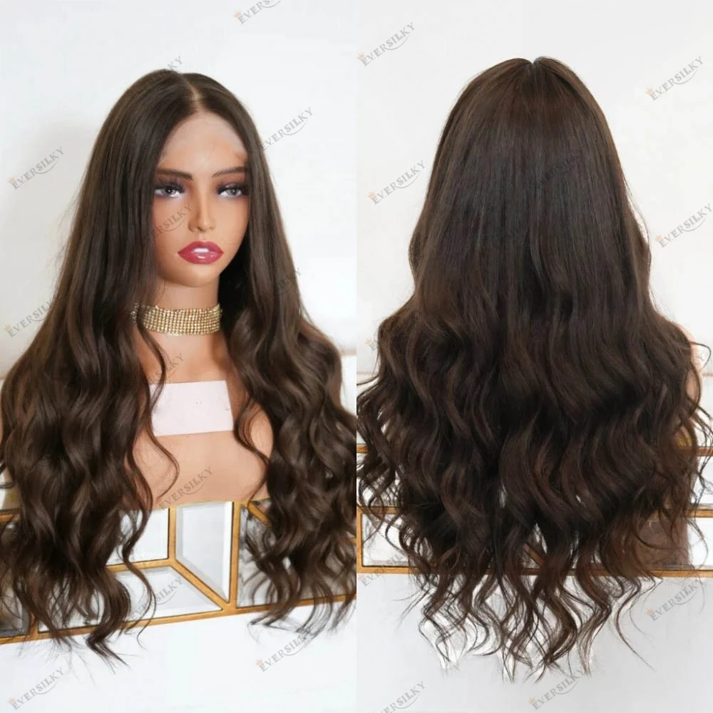 Hellbraune Echthaar-Perücken mit Wellenstruktur aus Peruanischem Haar für Frauen, Schweizer Spitze, Klebefreie 5x5 HD Closure Perücke, Günstige U-Part Perücken