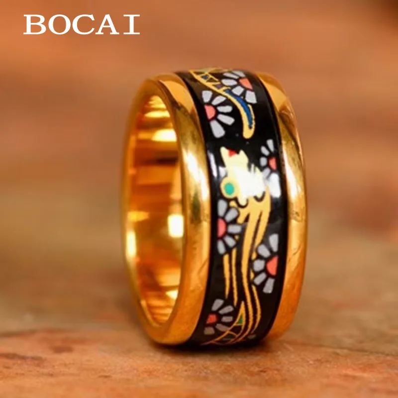 BOCAI Mermaid Series Fashion Cloisonne Woman Ring Enamel Jewelry Beautiful New Ring for woman