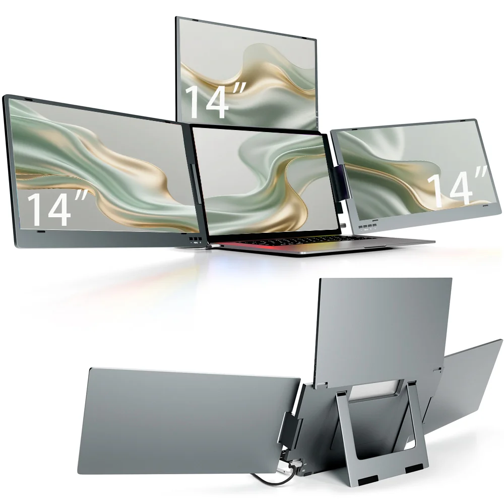 Brand New Portable Triple Monitor FHD LCD Gaming Monitors with Stand, External Computer Monitor