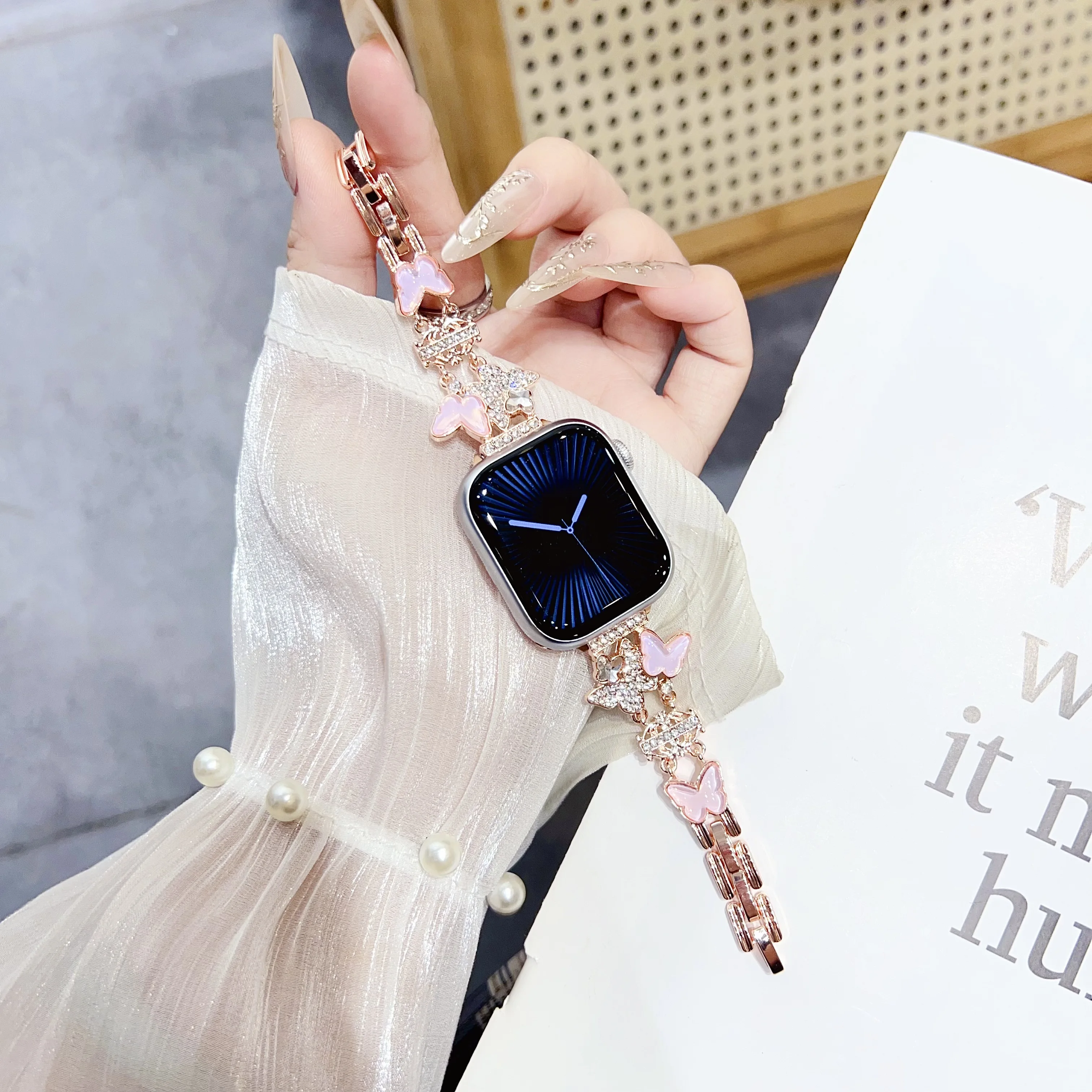 ممتاز فراشة معدنية سوار ربط ل سوار ساعة أبل سلسلة 8/7/6/10/9 40 مللي متر 41 مللي متر 38 مللي متر 42 مللي متر 44 مللي متر 45 مللي متر 46 مللي متر حزام