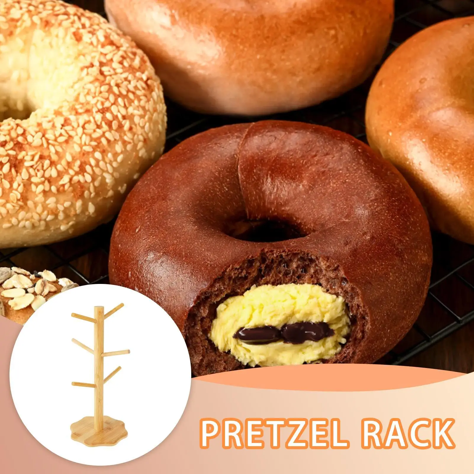 Soporte de madera para pretzel, estante para salchichas con forma de árbol que ahorra espacio, estante de exhibición para palitos de pan Pretzel para hoteles, restaurantes de Donuts