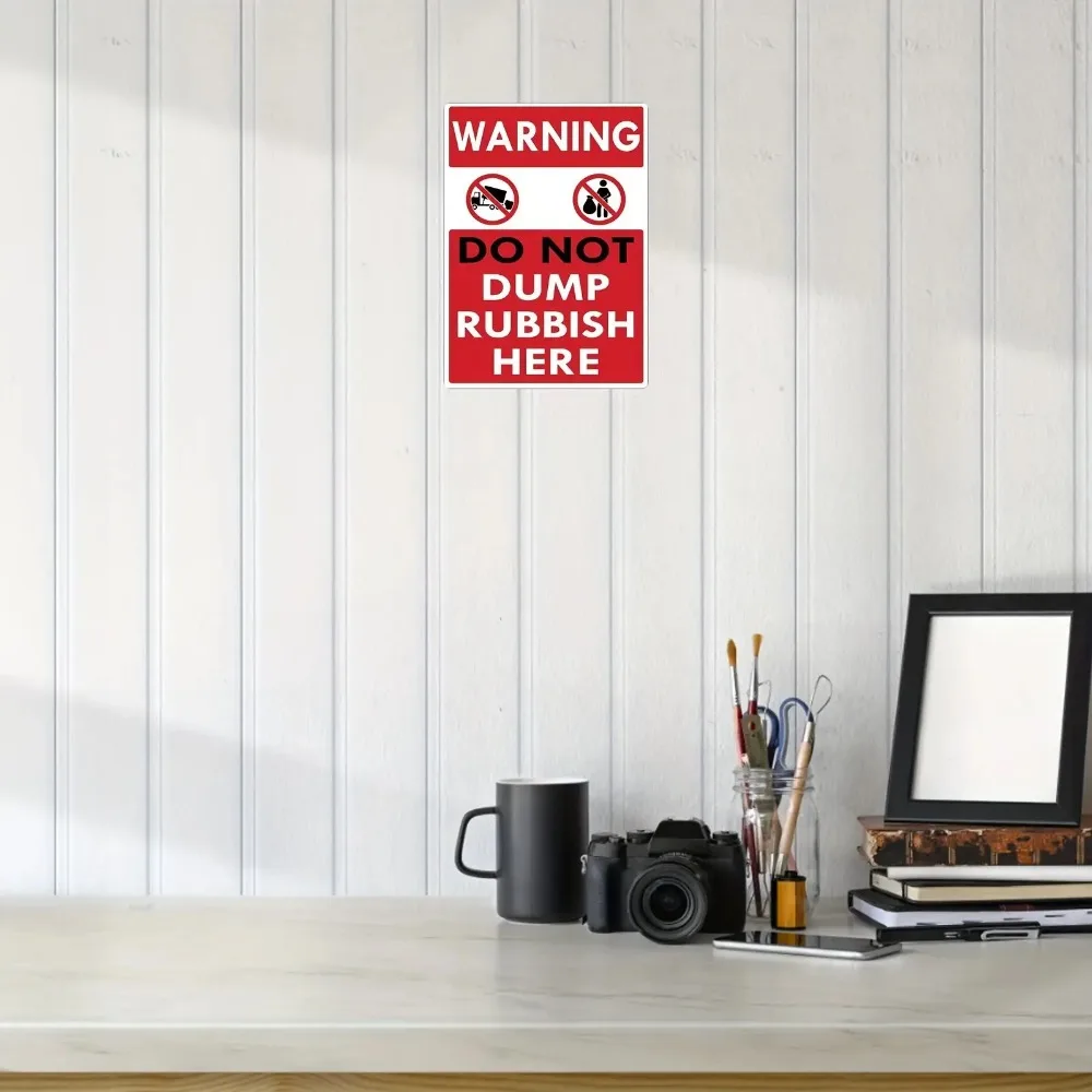 CIFBUY No Dumping Warning Red White Aluminum Wall Art Waterproof Rustproof Metal Decor for Home Office Road Safety