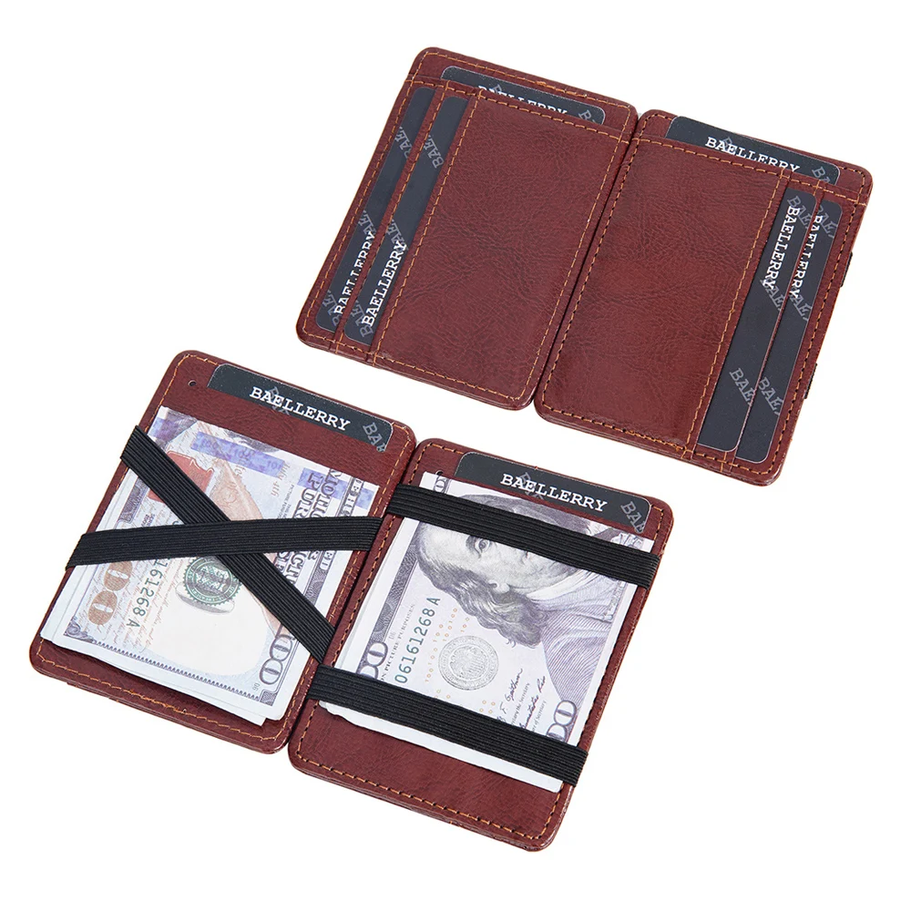 New High Quality Leather Magic Men Wallets Fashion Small Men Money Clips Multi-slots Card Holders Purse Thin Elastic Cash Holder