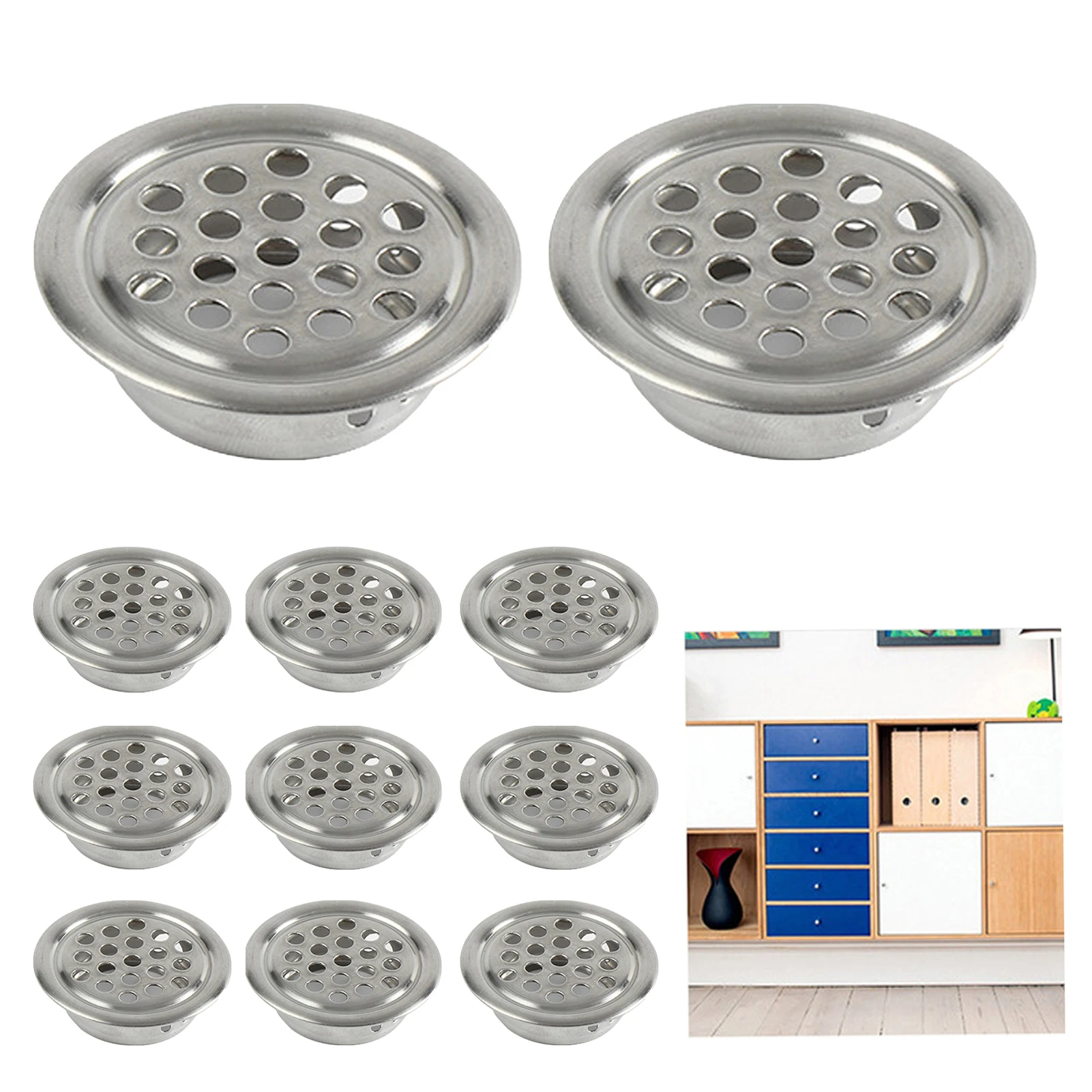 

20pcs/pack Circular Kitchen Round Vent Grille For Bathroom Closet Ventilation Mesh Hole Cabinet Home Stainless Steel Louver