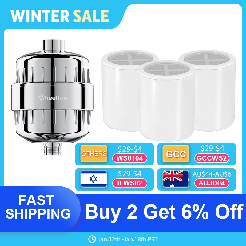

Wheelton Bath Shower Filter(WHT-303-3E) Softener Chlorine & Heavy Metal Removal Water Filter Purifier For Health Bathing