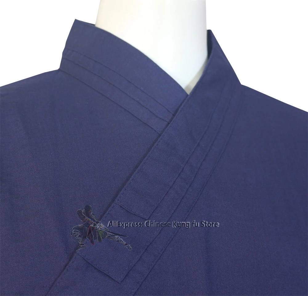 Dark Blue Mid-length Cotton Ordained Taoist Kung fu Jacket Tai Chi Martial arts Robe Wushu Top taiji suit