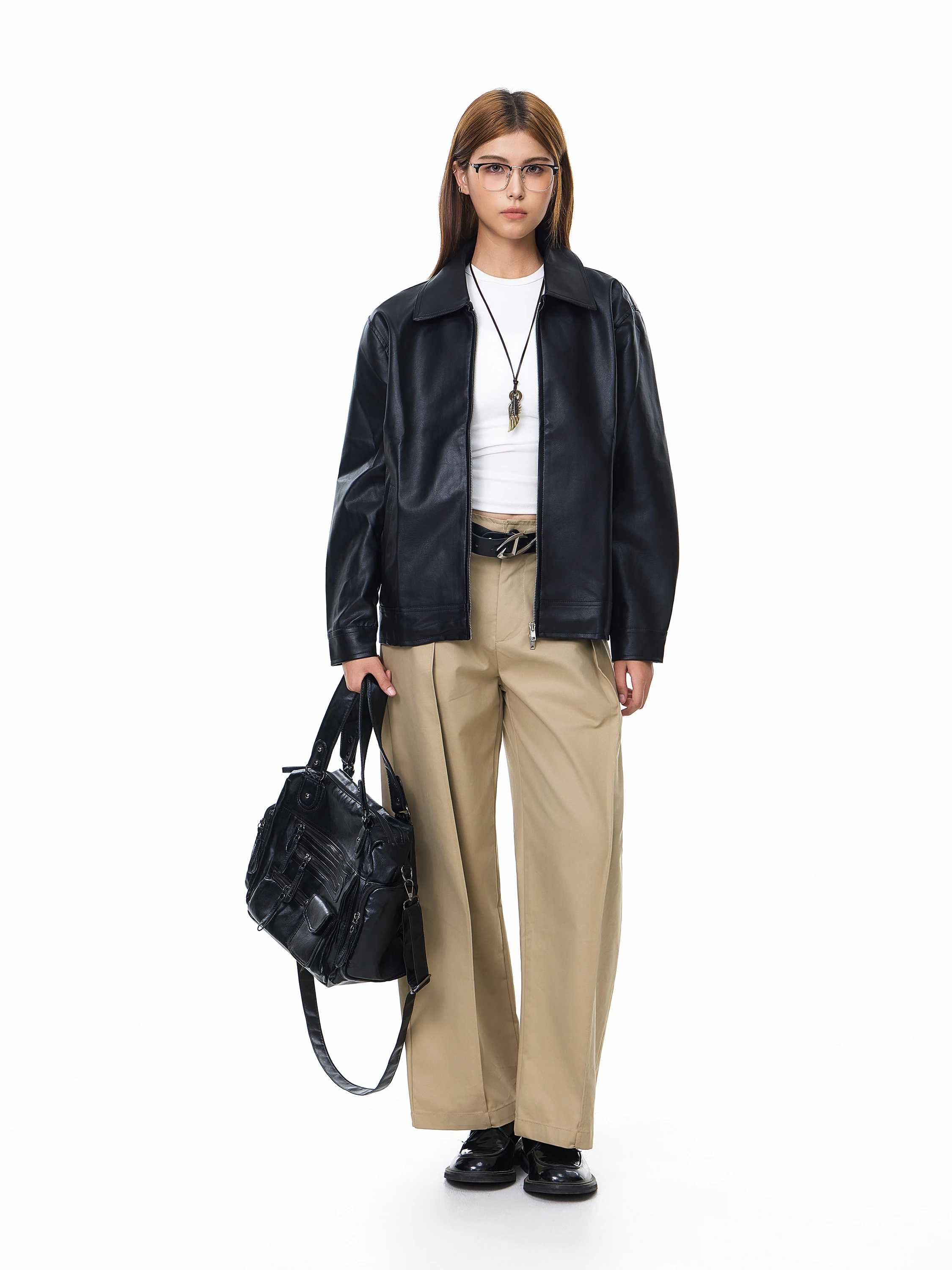 

Syri American Retro PU Leather Jaet Men's Casual Motorcycle Riding Clothes Wide ort Biker Jaet Windproof Long Sve