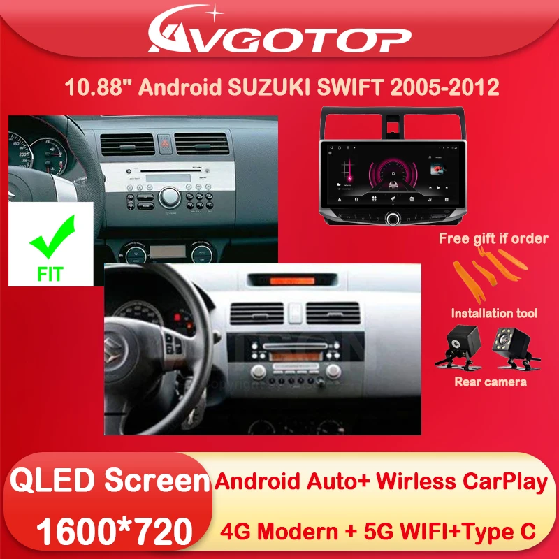 10.88 Android 13 Car Radio Multimedia for SUZUKI SWIFT 2005 2007 2010 2012 Type-C charging DSP 4G sim card 5G WIFI Carplay Auto