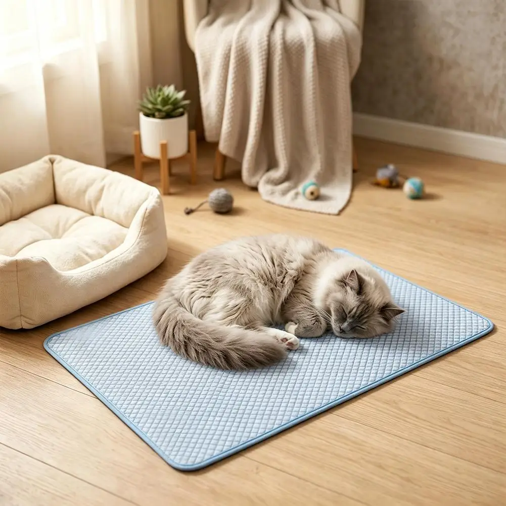 Summer Cooling Pet Mat For Dogs Cat Breathable Mesh Non Toxic Dog Cat Sleep Mat Reversible Ice Silk Dual Layer Pet Cooling Mat