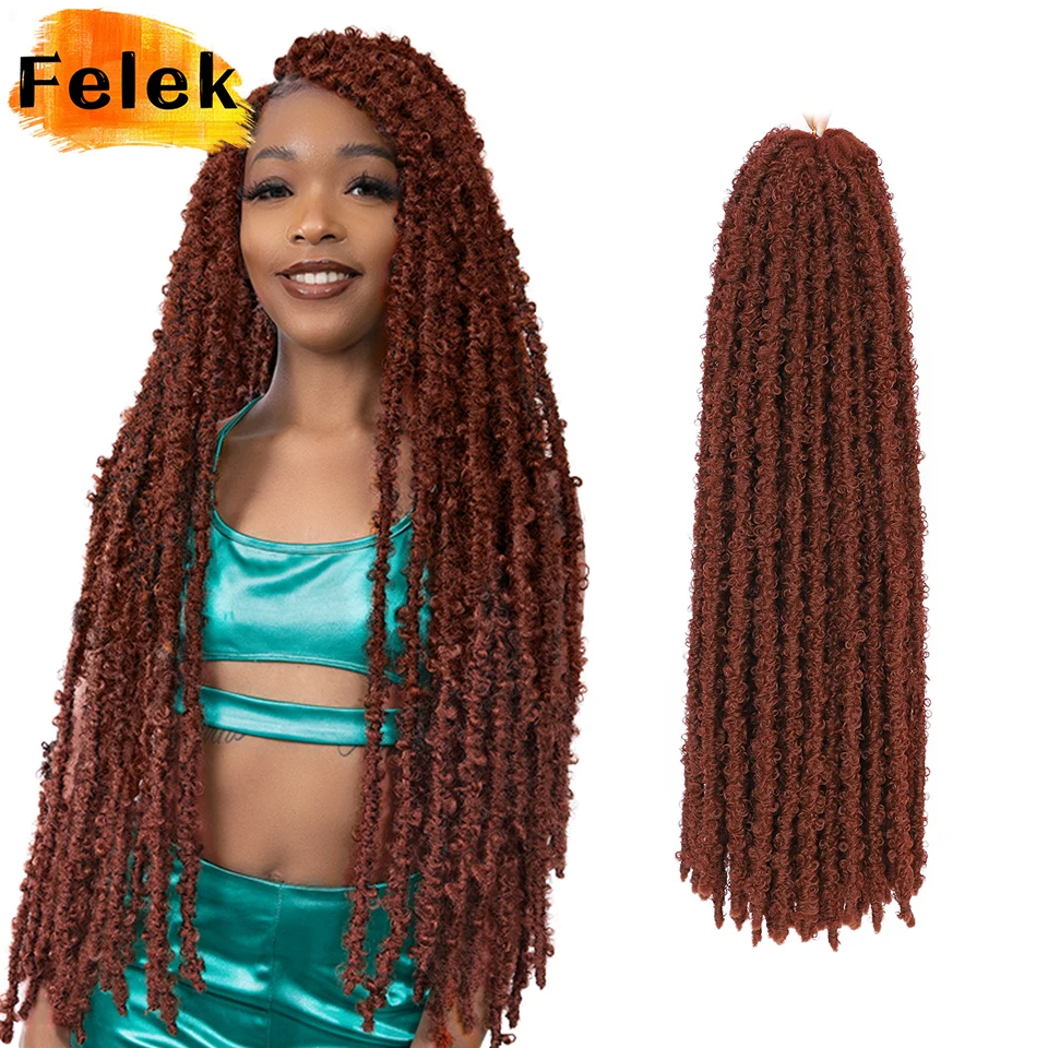 

Butterfly Locs Crochet Hair 24 Inch Pre Looped Extensions Distressed Long Soft Faux Locs Crochet Braids For Black Women FELEK