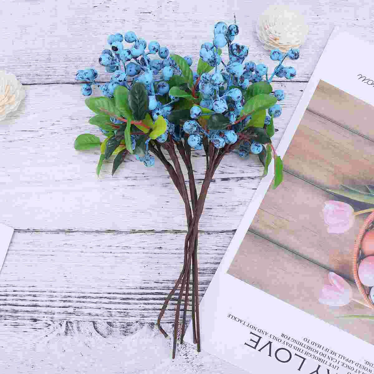 5 Pcs Artificial Blueberries Blueberry Greenery Decor Flower Fake Christmas Vacation