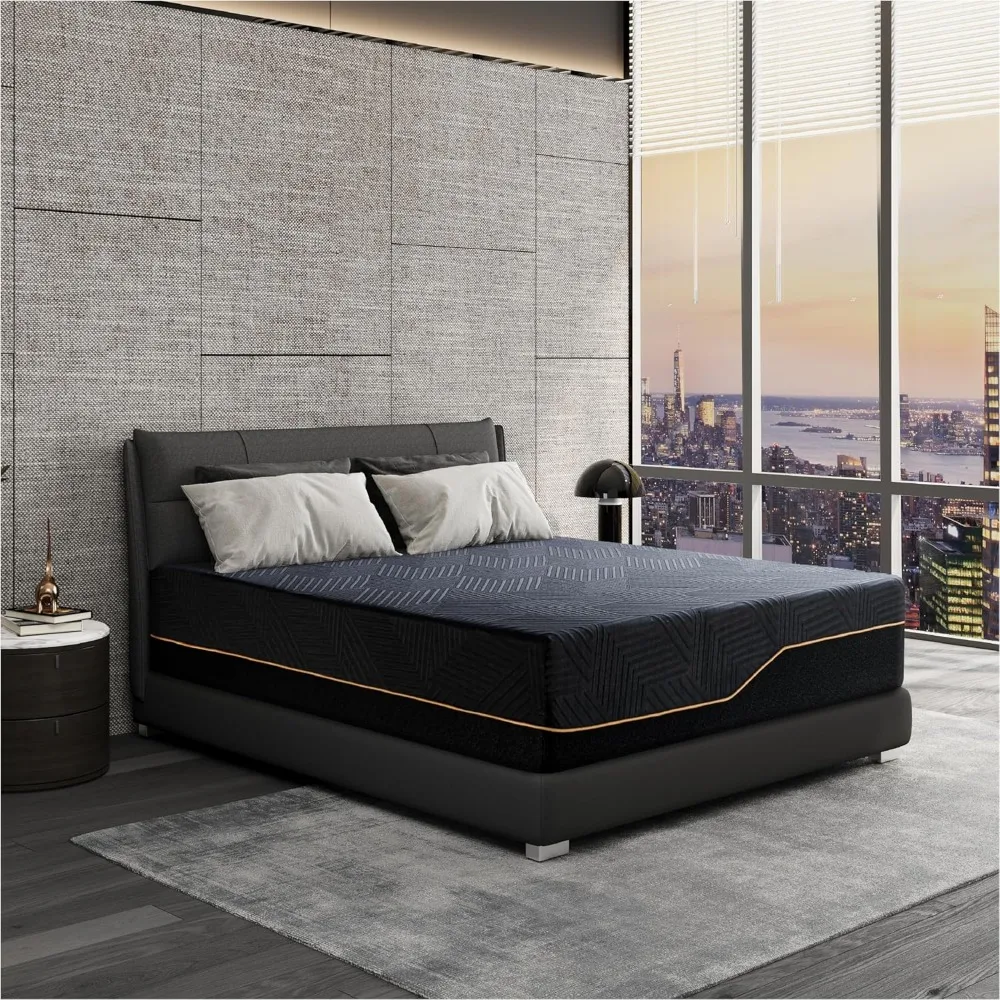 King 14 inch Memory Sponge Mattress, Cooling Knitted Fabric Cover, Copper Memory Sponge, Sturdy Fiberglass Free Mattress