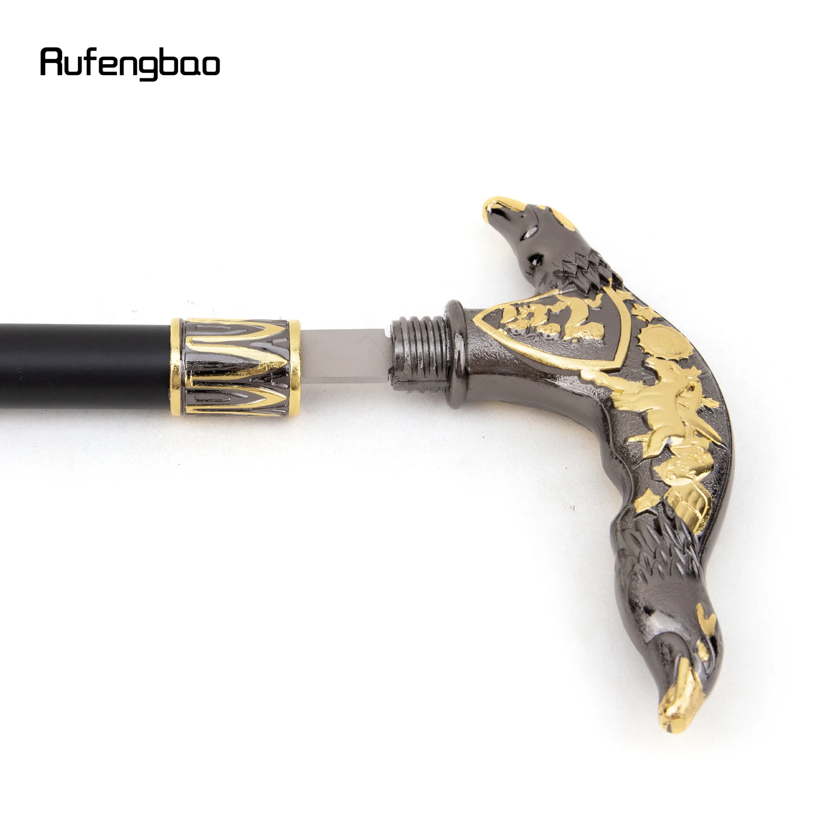 Golden Black Eagle Head Walking Stick Fashion Cane Plate Cosplay Crosier Stick 93cm Performance Stage Cane view 3