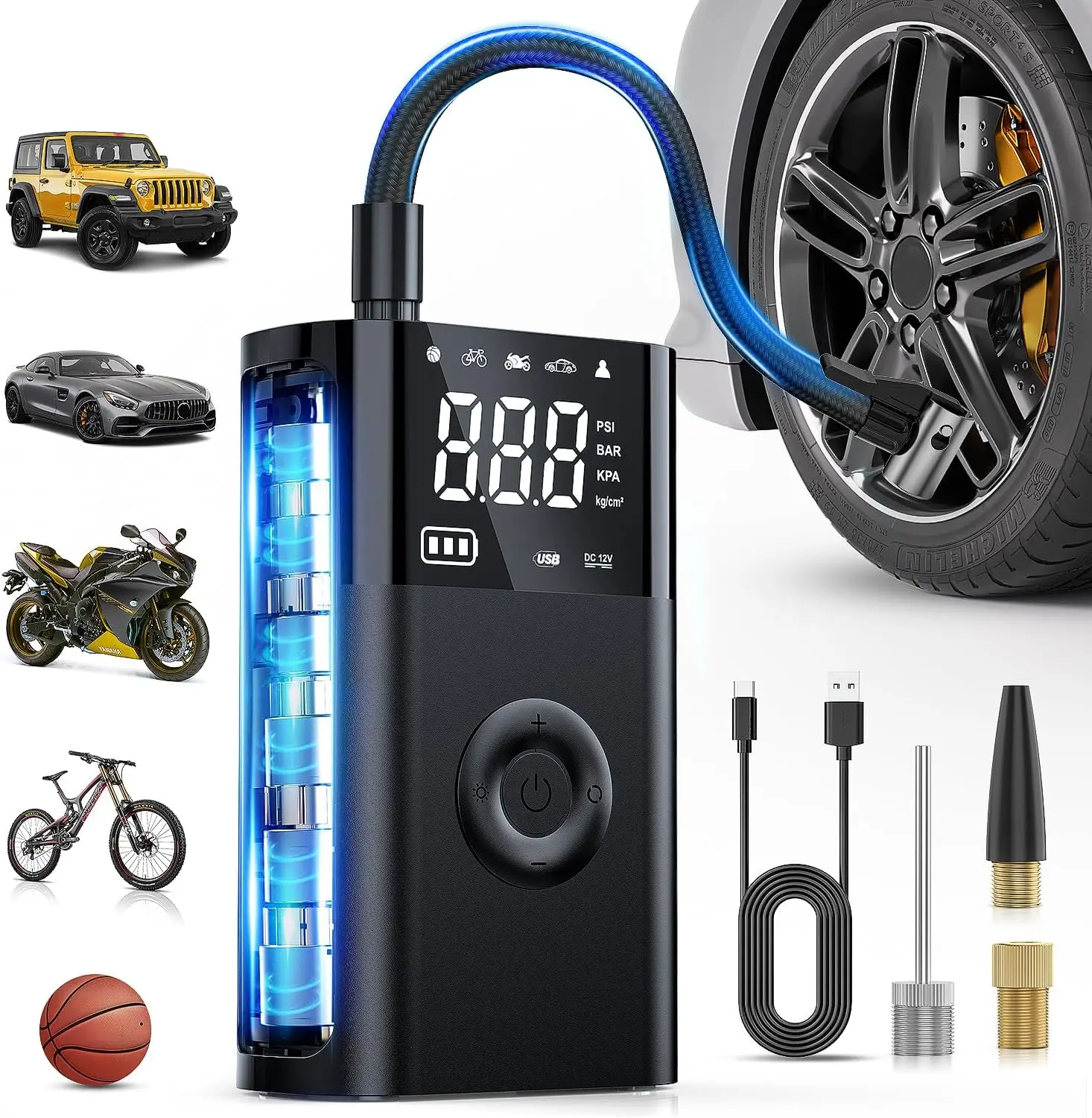 

Portable Air Compressor 12VDC 150PSI Cordless Auto Shutoff Digital Gauge Fast Inflation for Car Motorcycle ATV Bike