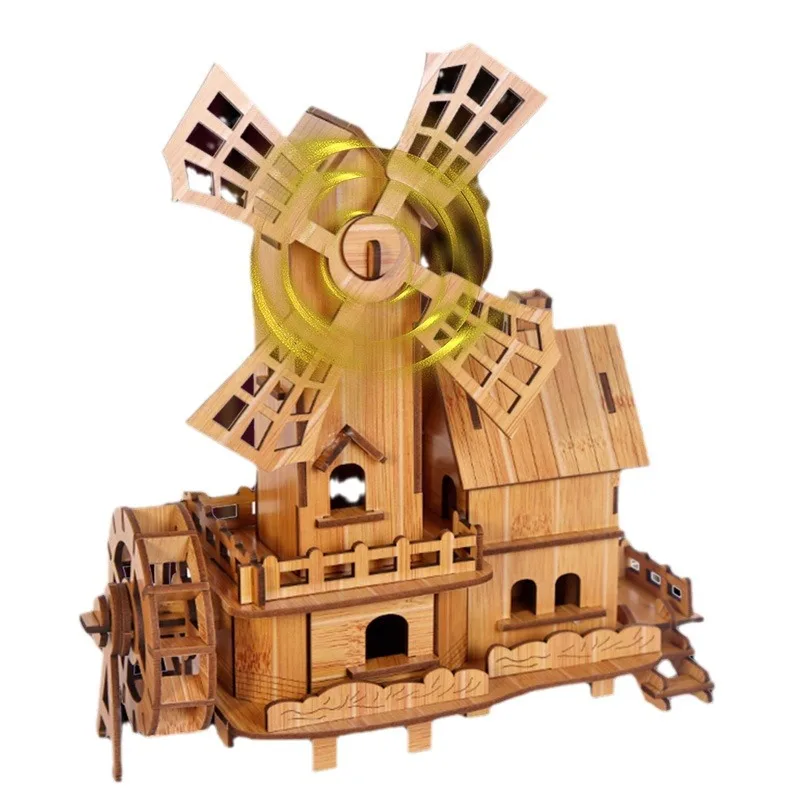 Puzzle 3D en bois de moulin à vent pour enfants, modèle de construction de maison chaude, jouets d'assemblage, décoration de bureau, cadeau