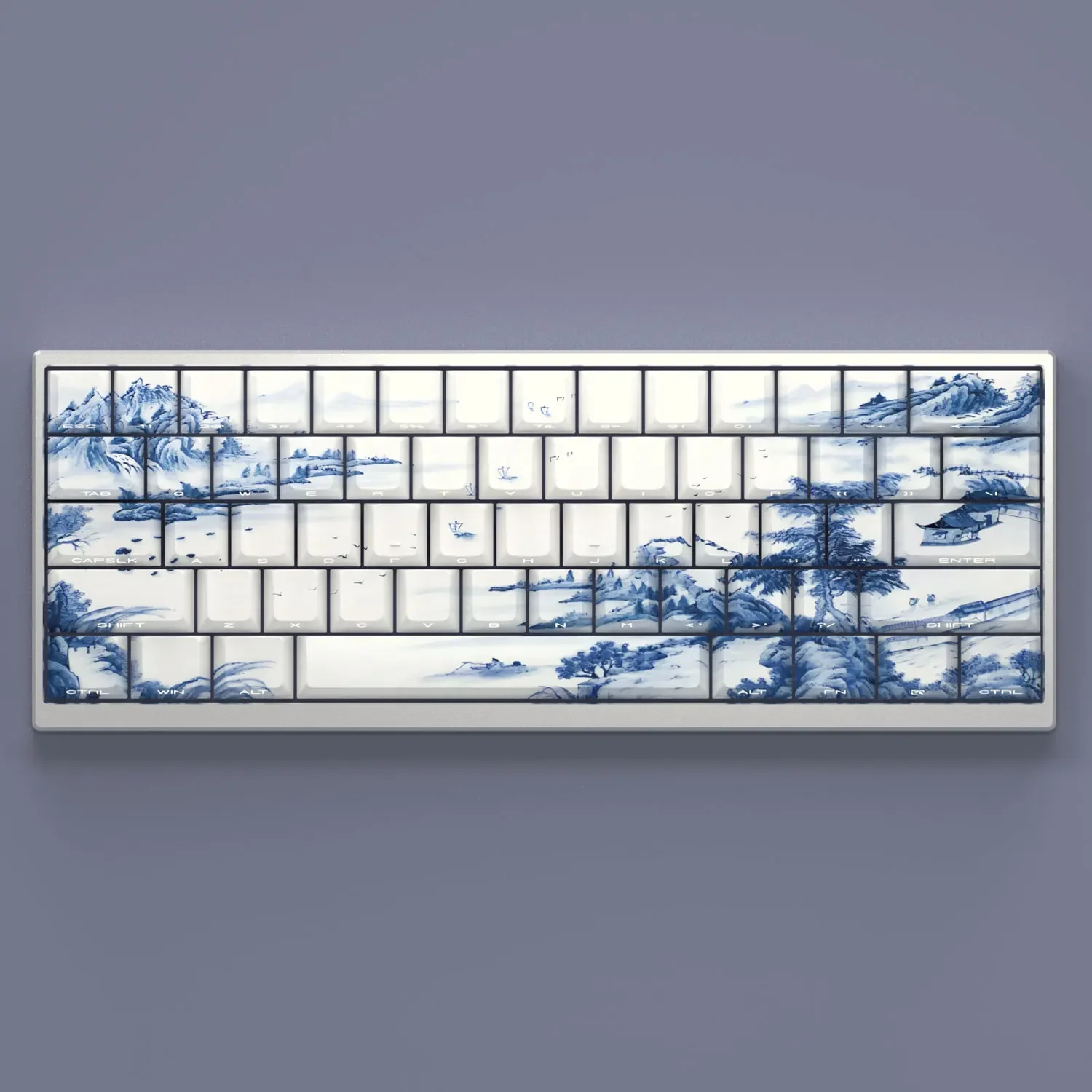 83 Keys Keycaps Blue and White Porcelain PBT Dye Sub Cherry Side Print for 60 65 66 68 Mechanical Anne Keyboard Pro 2 AKKO FUN60