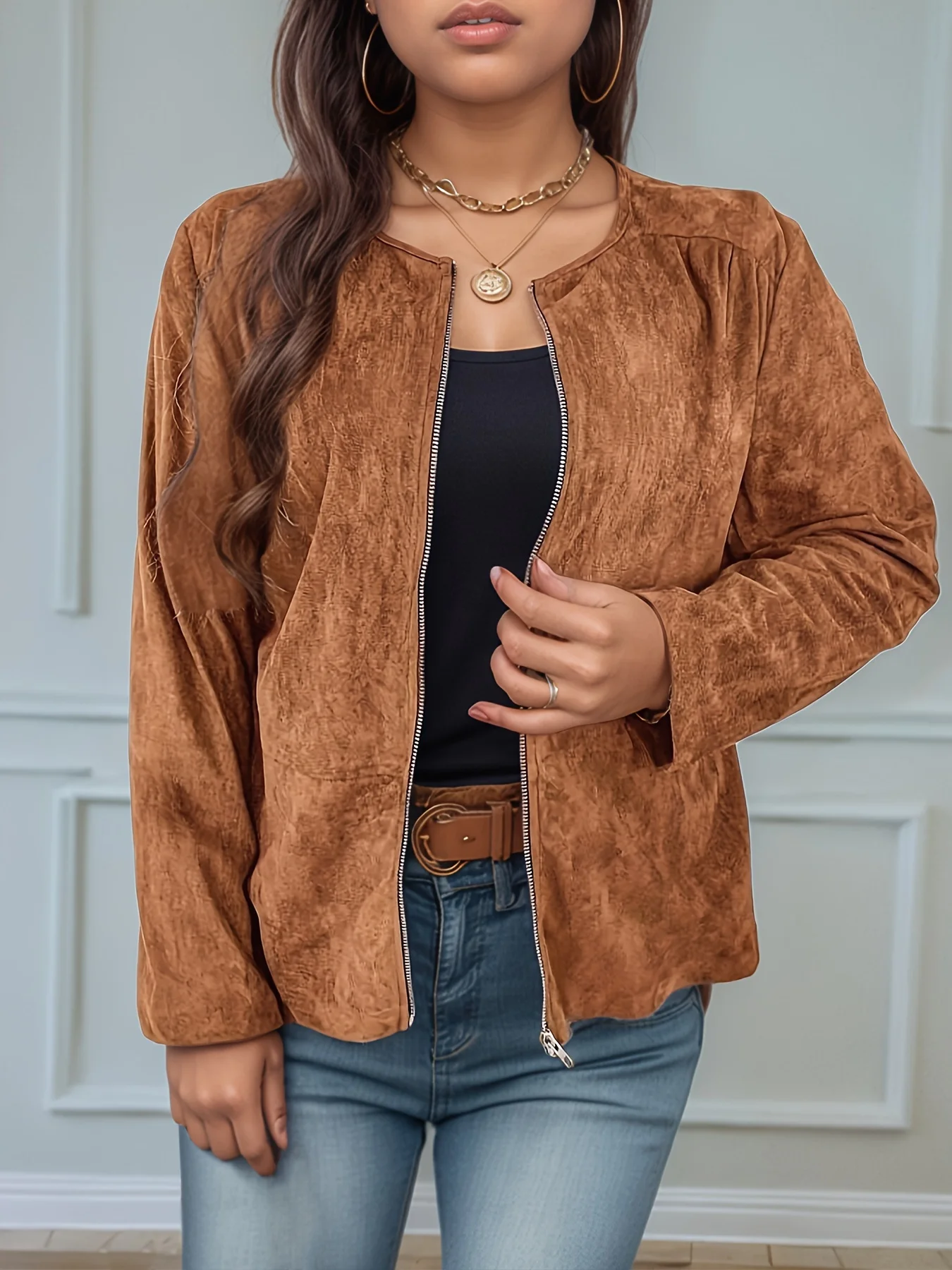 

Повседневная женская однотонная простая повседневная куртка больших размеров с длинными рукавами для повседневной носки