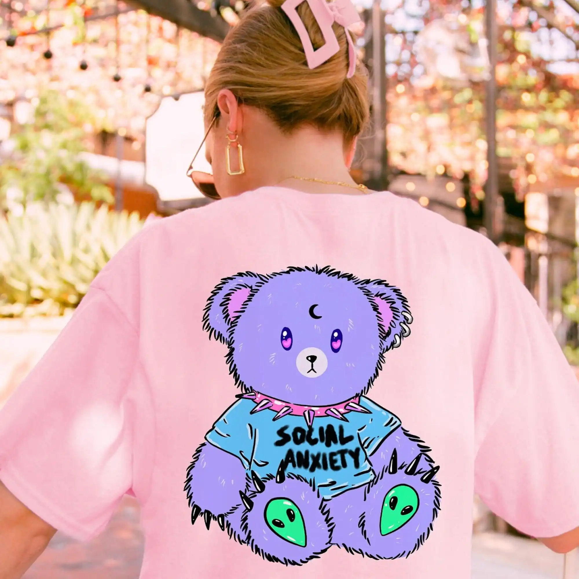 Unisex Anxiety Tee Funny Anime Kawaii Bear Mental Heath Sarcastic Retro Trendy Club