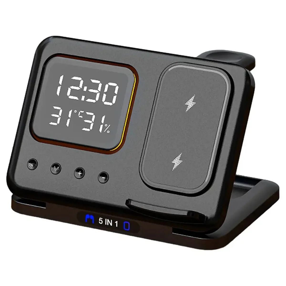 

Wireless Chargers Stand 5 In1 LED Digital Alarm Clock Fast Charging Dock Station for IPhone 15 14 IWatch 8