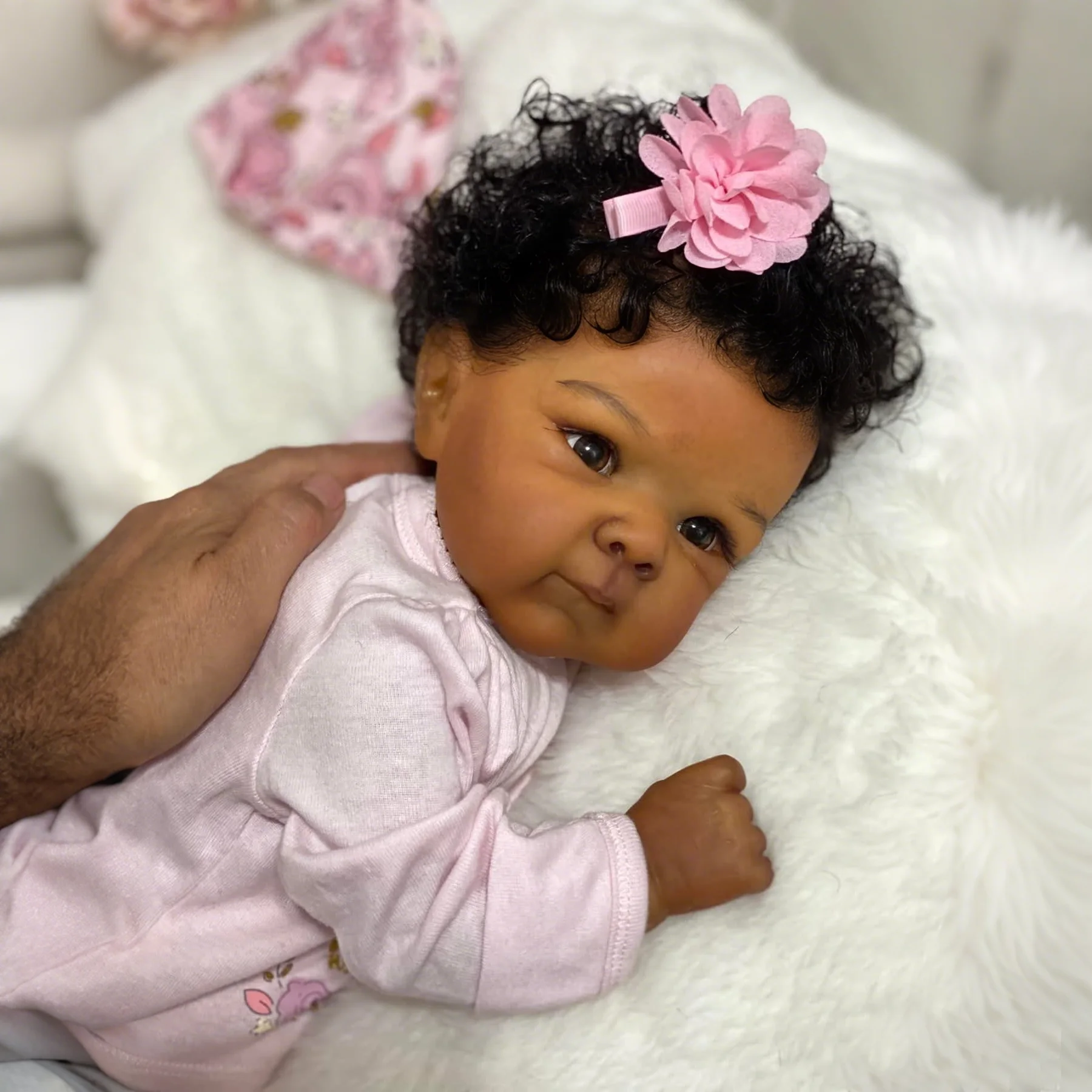 NPK 18-inch Dark Skin Bettie Newborn Reborn Baby Doll Lifelike Soft Body Cuddly Multiple Layers 3D Painting