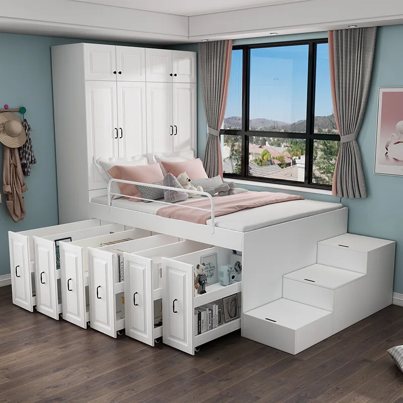 

Multifunctional bed cabinet integrated combination cloakroom half-height bed small apartment space-saving children's bed