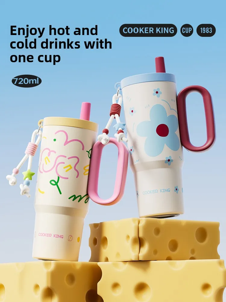 

Большая термос-бутылка из нержавеющей стали для женщин, автомобильная, для холодных напитков, с ручкой, портативная