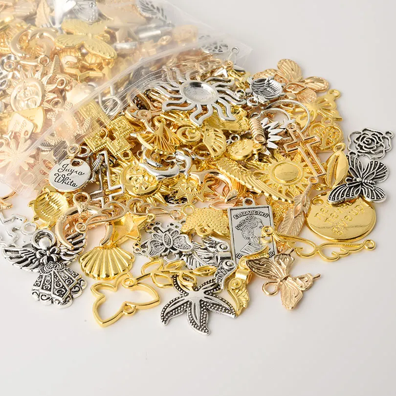 

30pcs New Alloy Random Mix Bright Golden/Ancient Silver/Kc Gold Butterfly Starfish Angel Pendants Diy Earring Necklace Making