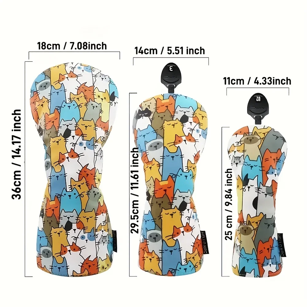 قطعة واحدة/3 قطع من أغطية رأس الجولف للسائق والغابات - غطاء رأس من مادة البولي يوريثان الفاخر، مصممة لتناسب جميع الغابات والسائقين (قطط لطيفة