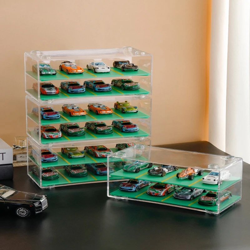 1/64 Car Model Display Shelf With Parking Space Toy Car Transparent Storage Box 8 Slot Showcase Finishing Cabinet