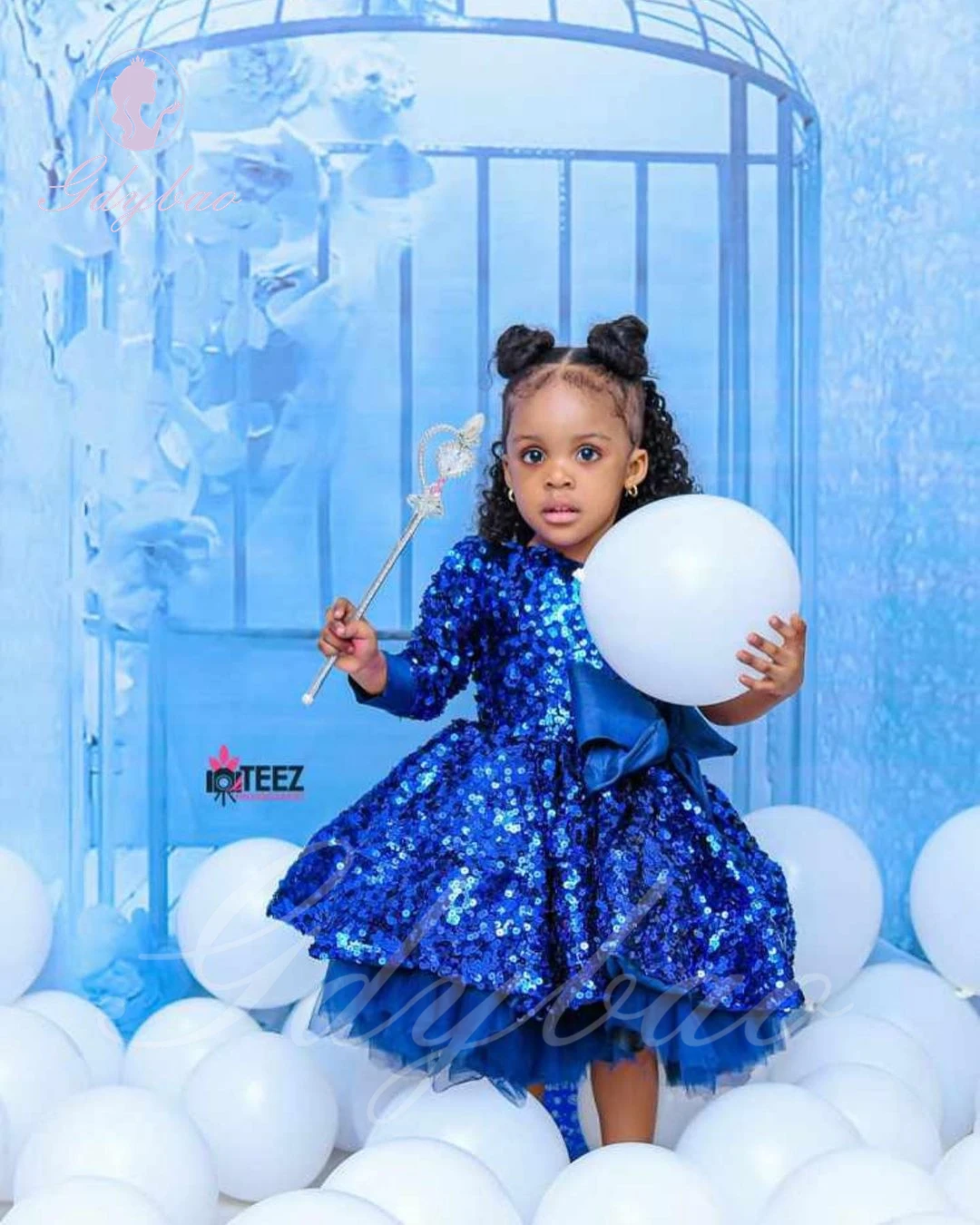 Blue Sequins Flower Girl Dress For Wedding Puffy Shining Tulle Kids First Communion Princess Baby Birthday Ball Gown