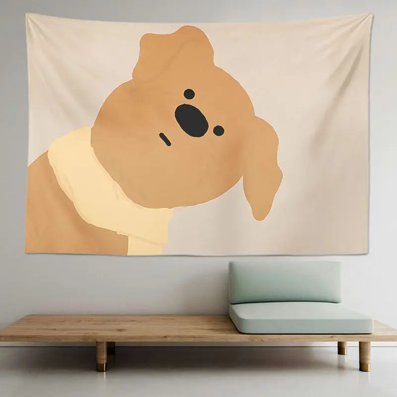 VIKAMA Cute Cartoon Dog Tapestry Basset Hound Puppy Face Minimalist Wall Art Hanging for Bedroom Dorm Kids Nursery Decor Gift