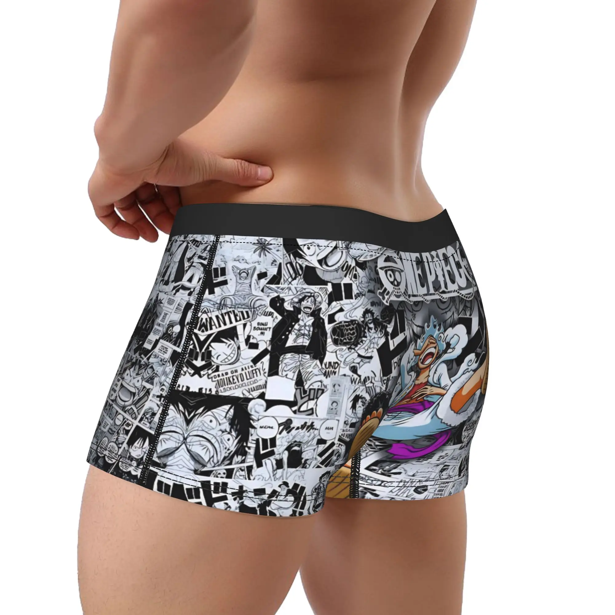 Men Boxer Briefs Shorts Panties One Piece Manga Monkey D Luffy Gear 5  Soft Underwear  Male Novelty M-XXL Underpants