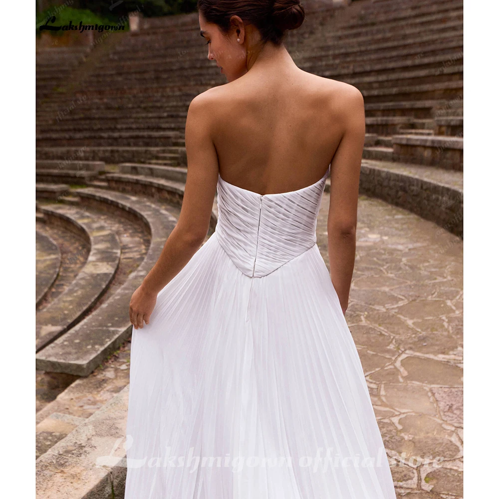 Lakshmigown Plissiertes Hochzeitskleid, trägerlos, A-Linie, mit Schal, Brautkleid für Damen, Schleppe, Ballkleid, Brautkleid, maßgeschneidert – Detail 7