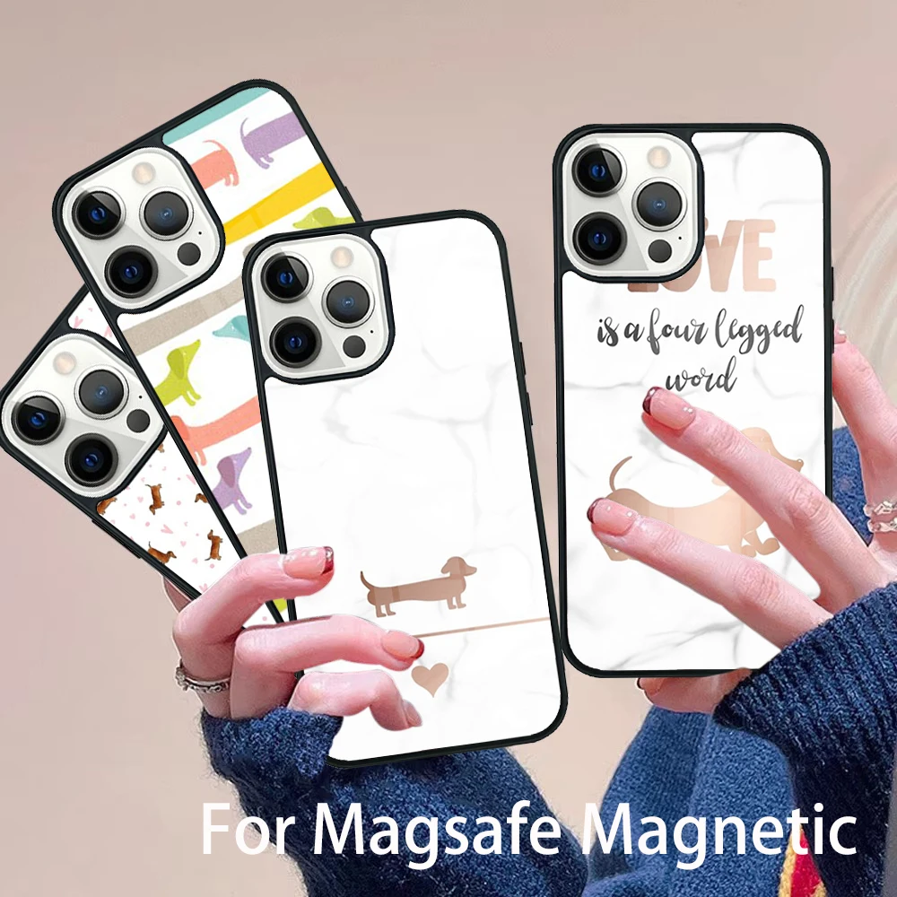 

Cartoon Dachshund Sausage Dog Phone Case Magesafe Magnetic Wireless Charge Cover For IPhone 16 11 12 13 14 15 Pro Max Plus Mini