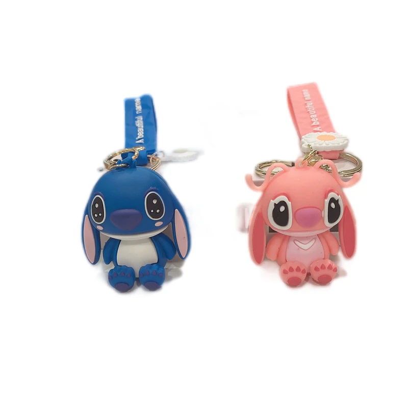 

Disney Couple Key Chain Lilo & Stitch Rubber Keyring Metal Bag Pendant Children Gifts Car Accessories Angel Christmas present